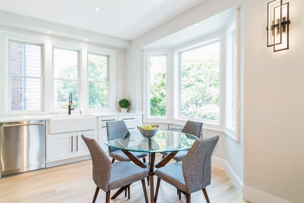 Dining room, Interior, Recessed Lighting, Wood Texture Flooring