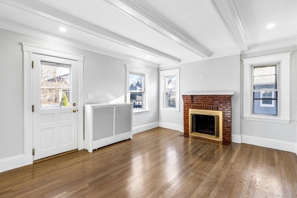Empty room, Fireplace, Interior, Recessed Lighting, Wood Texture Flooring