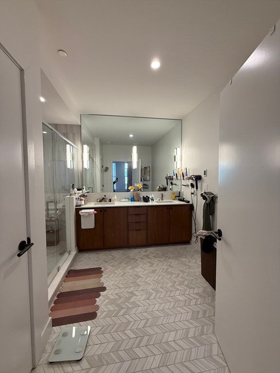 Bathroom, Dual Sink Vanities, Glass Shower, Interior, Recessed Lighting