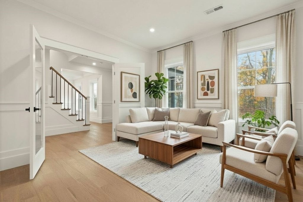 Interior, Living room, Recessed Lighting, Wood Texture Flooring