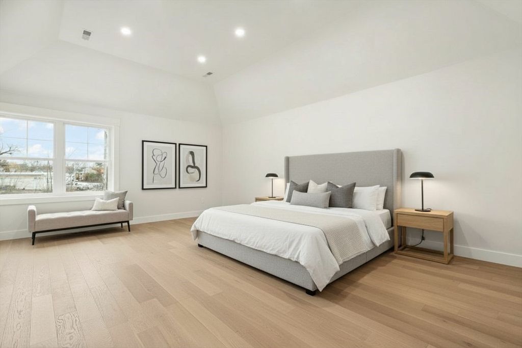 Bedroom, Interior, Recessed Lighting, Wood Texture Flooring