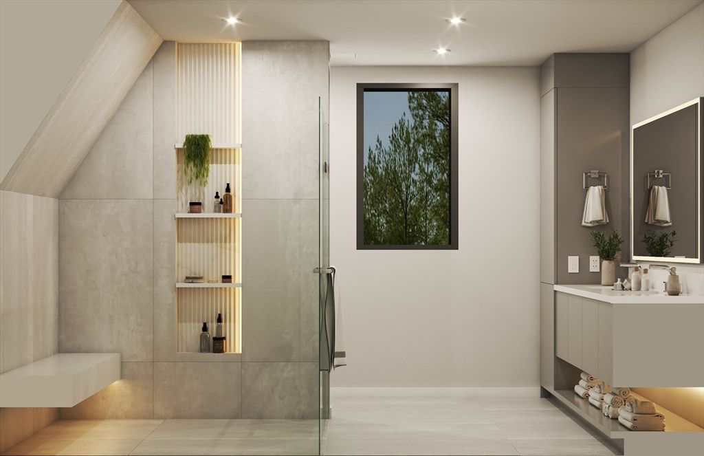 Bathroom, Glass Shower, Interior, Recessed Lighting