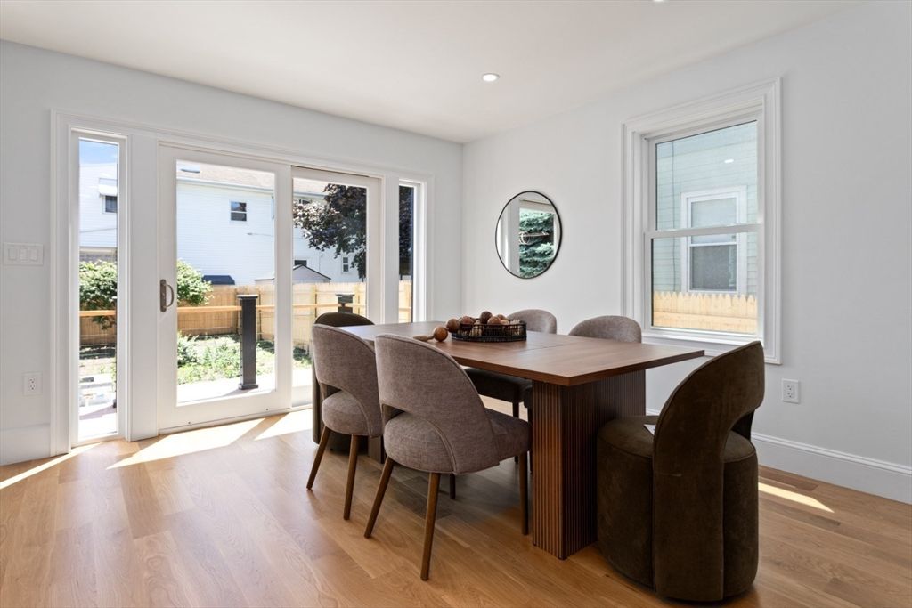 Dining room, Interior, Recessed Lighting, Wood Texture Flooring