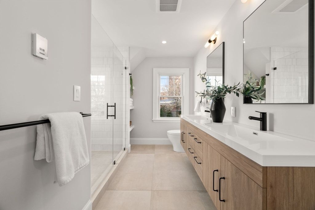 Bathroom, Dual Sink Vanities, Glass Shower, Interior, Recessed Lighting