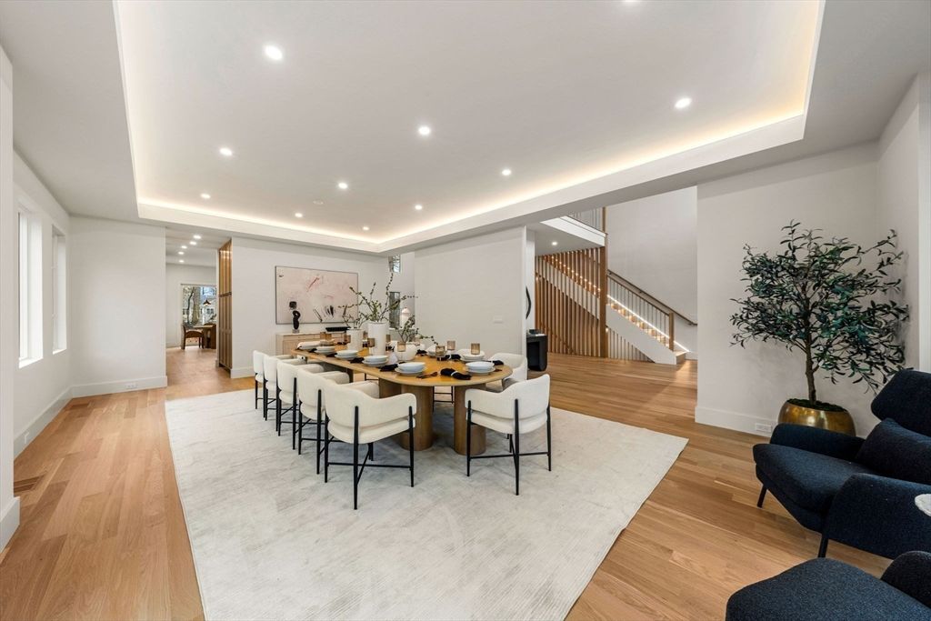 Dining room, Interior, Recessed Lighting, Wood Texture Flooring