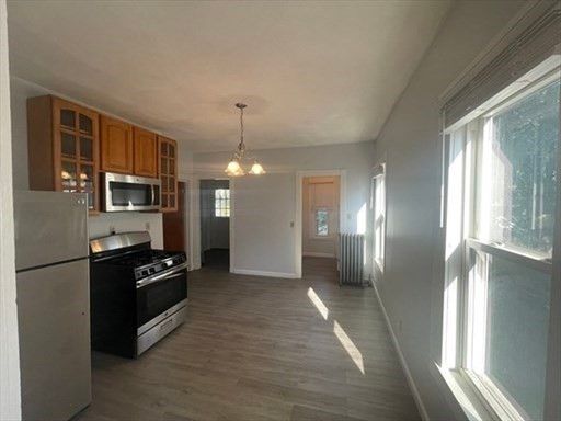 Interior, Kitchen, Pendant Lights, Stainless Steel Appliances, Wood Texture Flooring