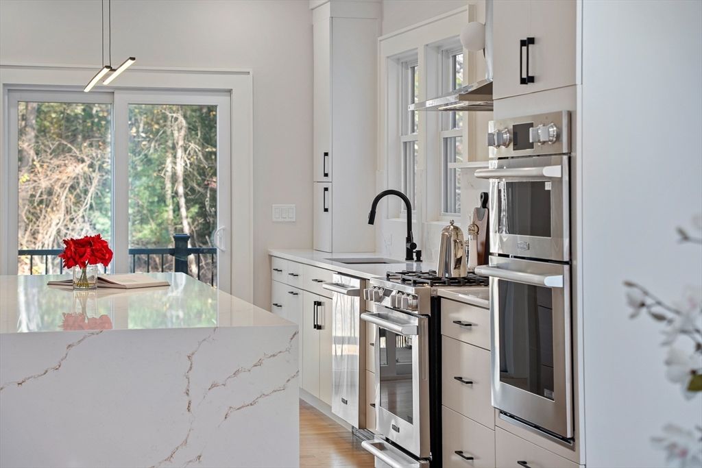 Interior, Kitchen, Pendant Lights, Stainless Steel Appliances, Wood Texture Flooring