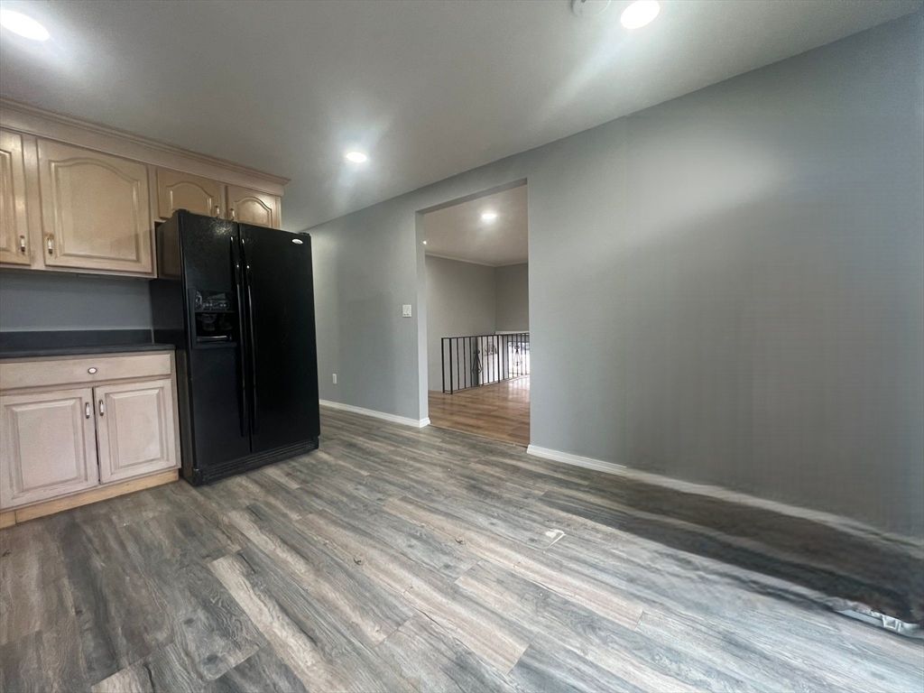 Empty room, Interior, Kitchen, Recessed Lighting, Wood Texture Flooring
