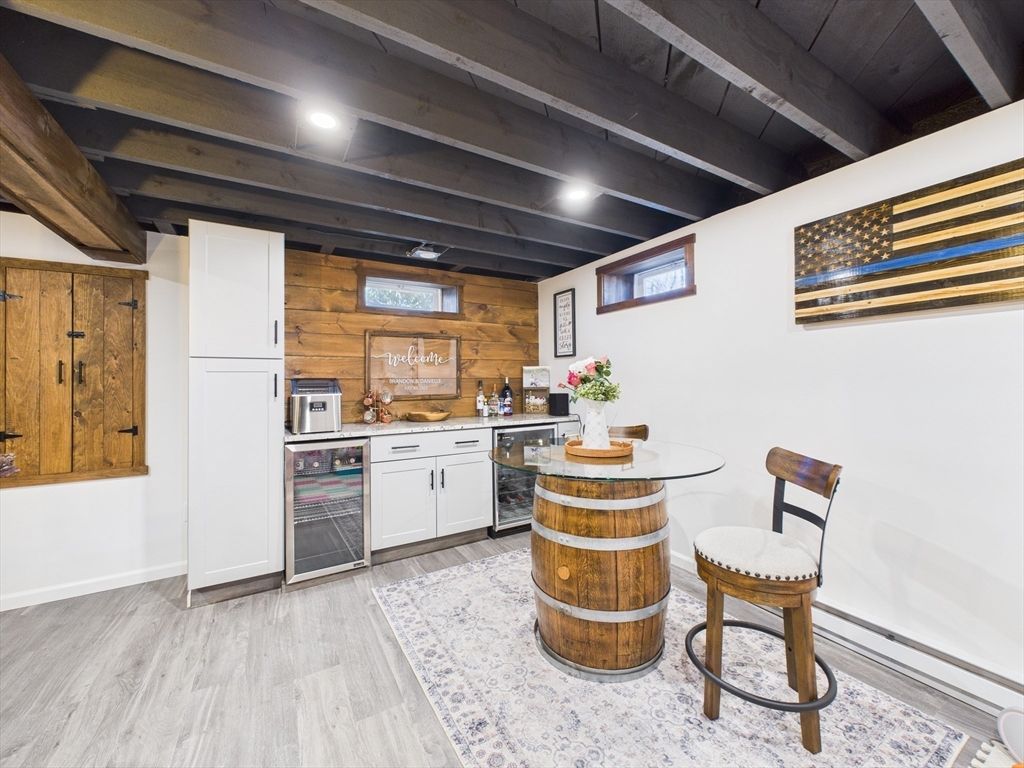 Interior, Kitchen, Recessed Lighting, Wooden Beams, Wood Texture Flooring, Wooden Walls