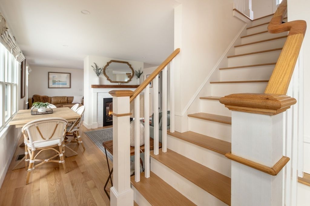 Fireplace, Home Office, Interior, Recessed Lighting, Wood Texture Flooring