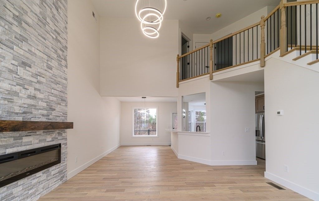 Fireplace, Interior, Pendant Lights, Wood Texture Flooring