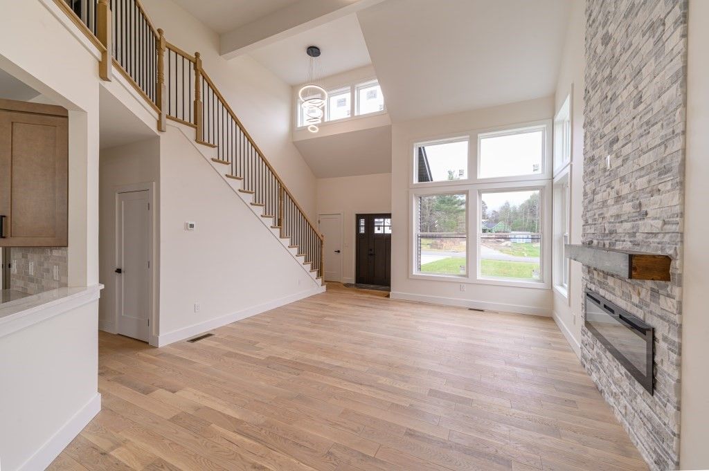 Fireplace, Interior, Pendant Lights, Wood Texture Flooring