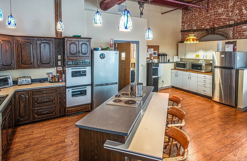 Interior, Kitchen, Pendant Lights, Stainless Steel Appliances, Wood Texture Flooring