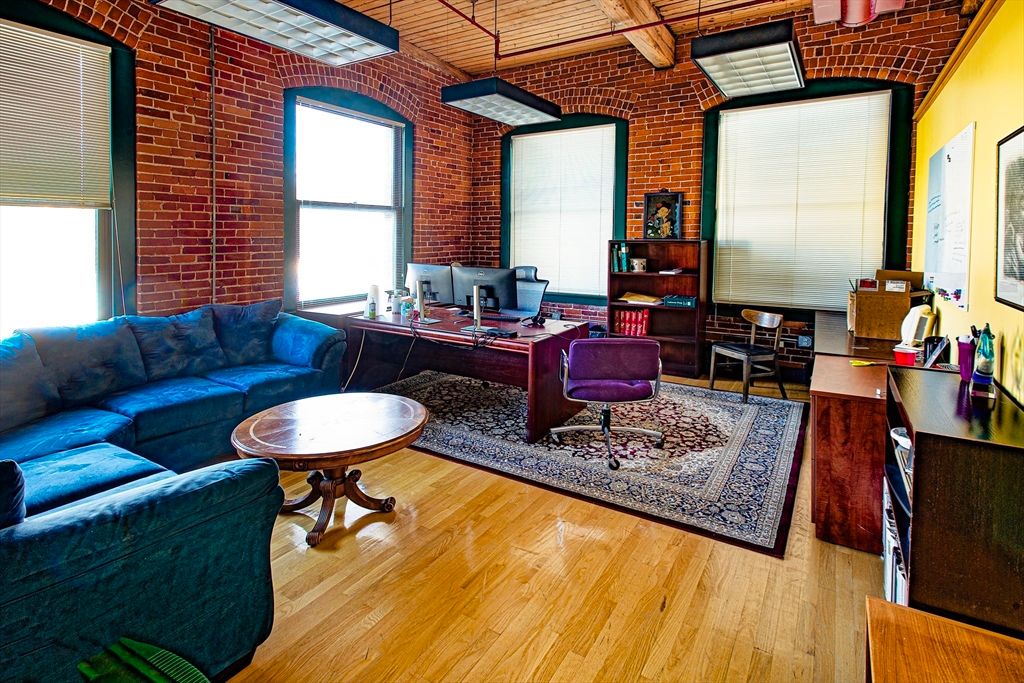 Home Office, Interior, Living room, Pendant Lights, Stone Walls, Wood Texture Flooring