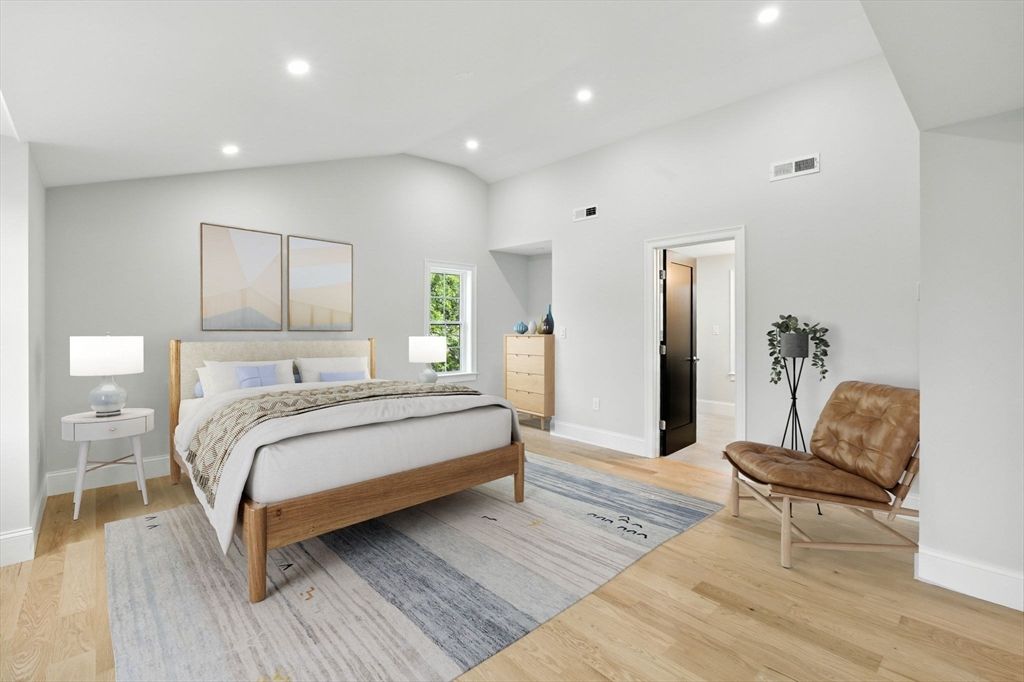 Bedroom, Interior, Recessed Lighting, Wood Texture Flooring