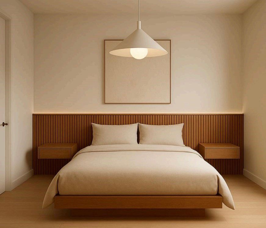 Bedroom, Interior, Pendant Lights, Wood Texture Flooring