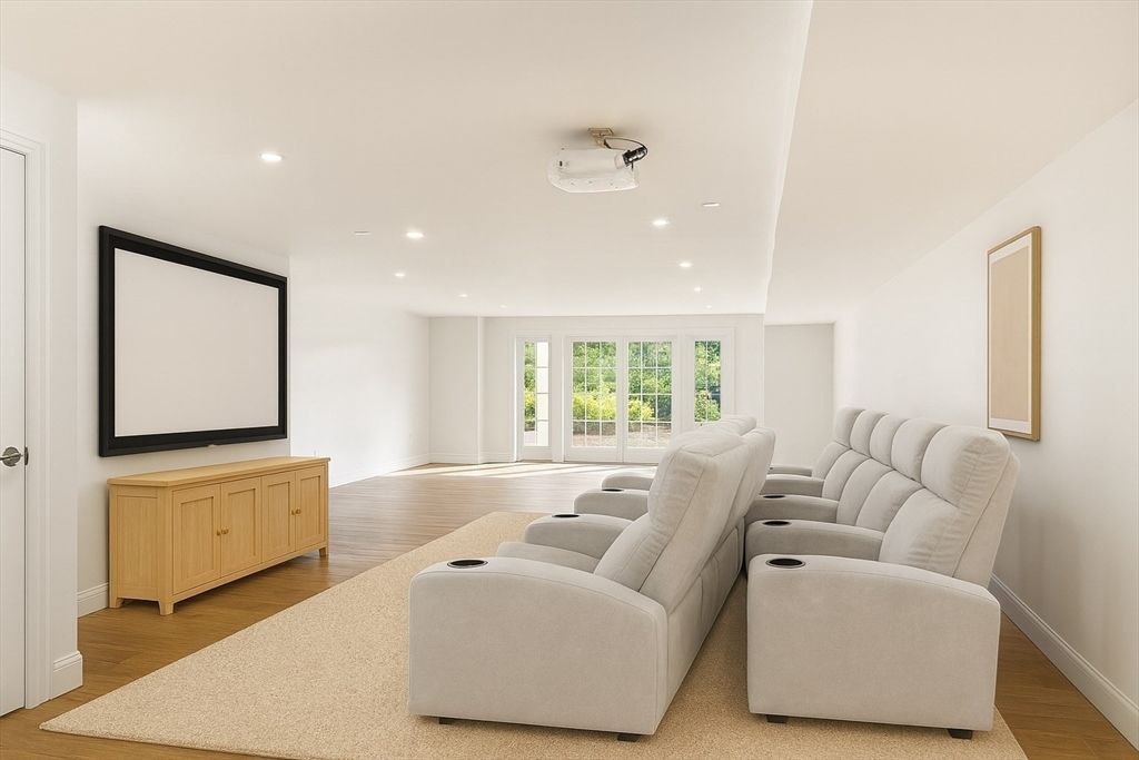 Home Theatre Room, Interior, Projection Screen, Recessed Lighting, Theatre Room, Wood Texture Flooring