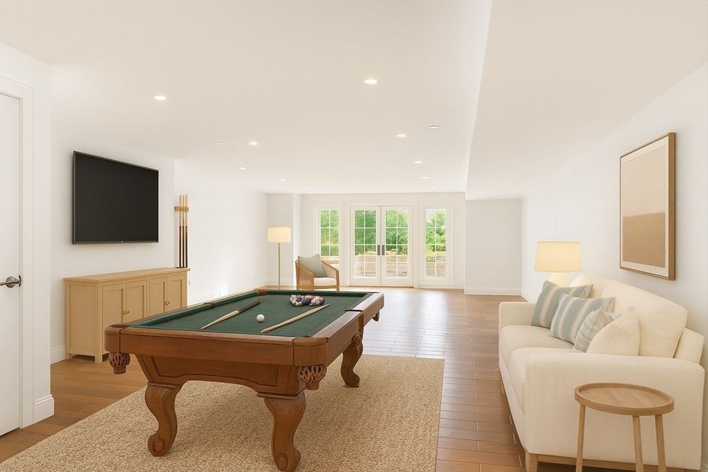 Billiard Table, Game Room, Interior, Recessed Lighting, Wood Texture Flooring