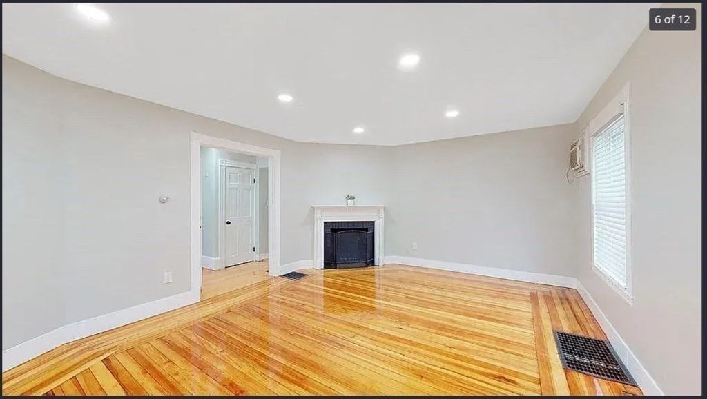 Empty room, Fireplace, Interior, Recessed Lighting, Wood Texture Flooring