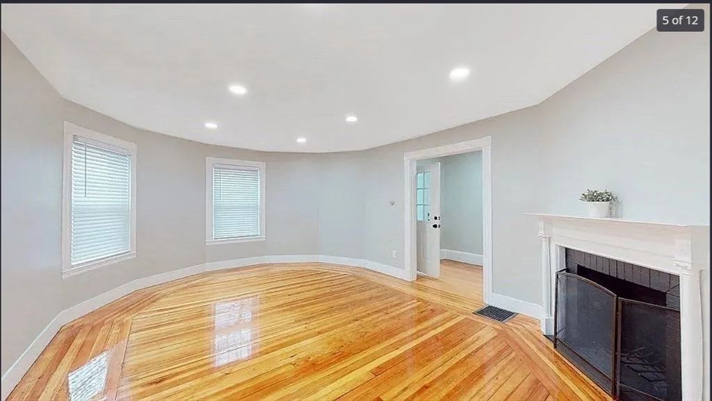 Empty room, Fireplace, Interior, Recessed Lighting, Wood Texture Flooring