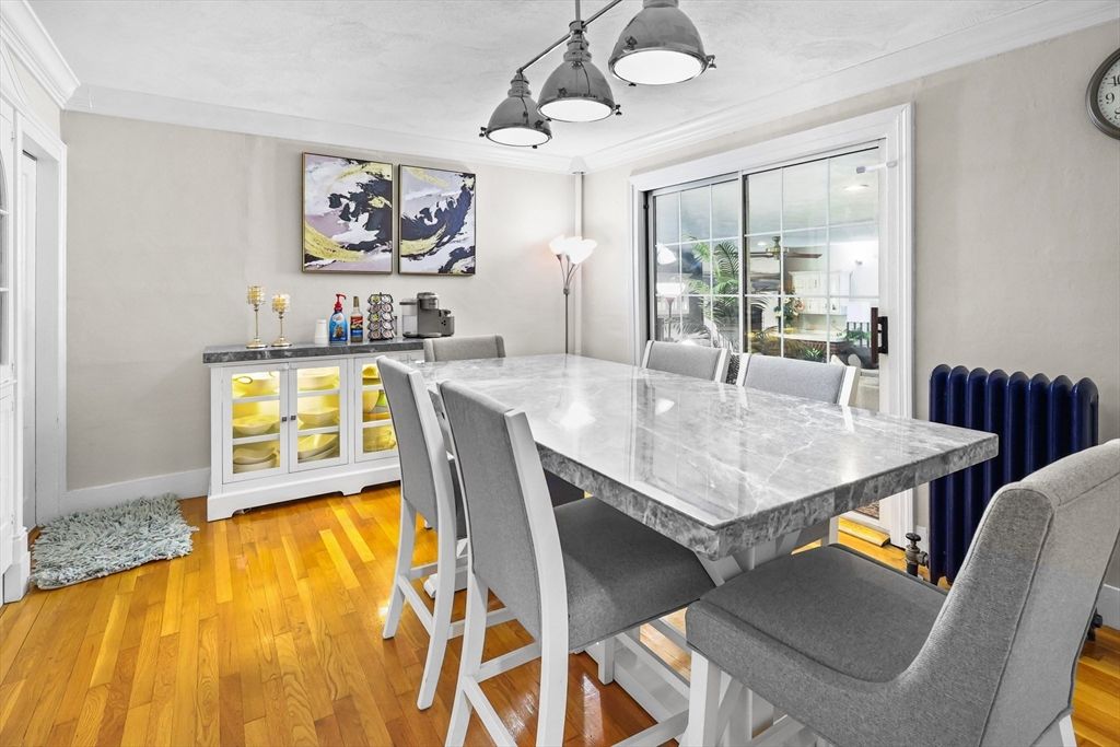 Dining room, Interior, Pendant Lights, Wood Texture Flooring