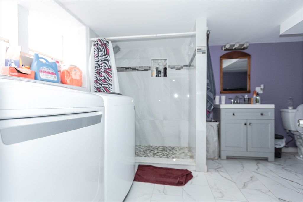Bathroom, Glass Shower, Interior, Marble, Marble Walls, Washer