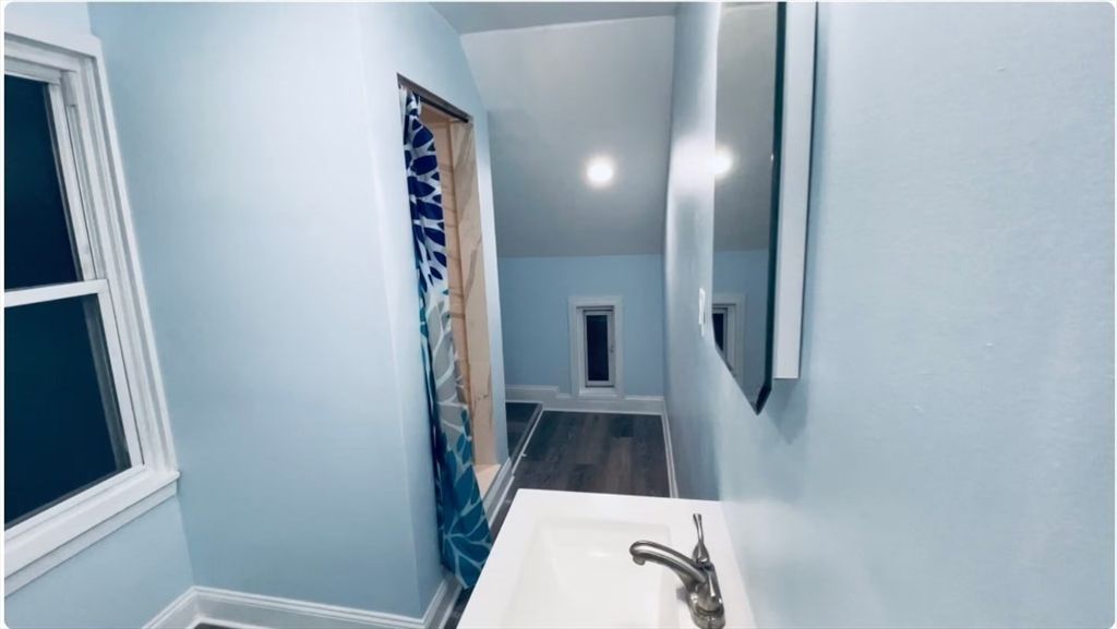 Bathroom, Interior, Recessed Lighting, Wood Texture Flooring