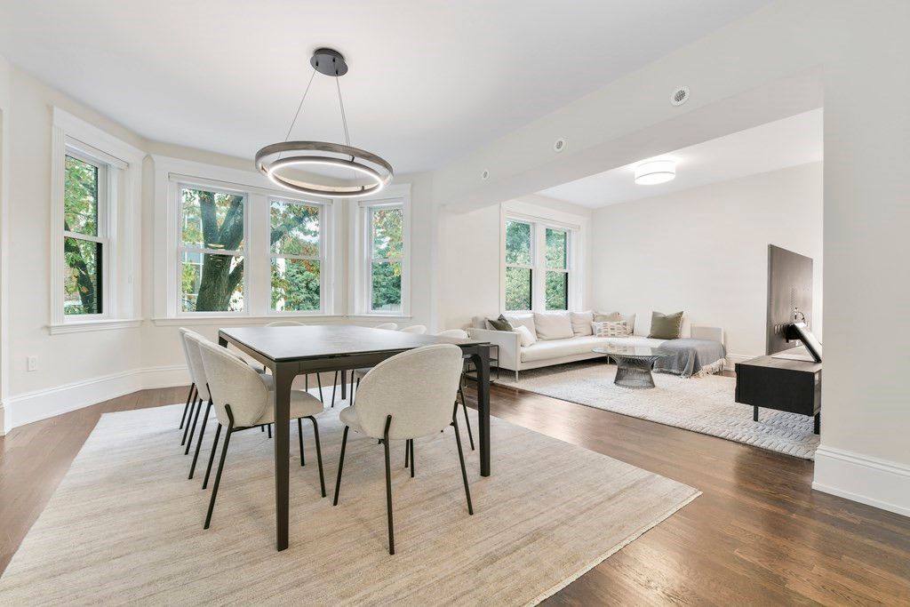 Dining room, Interior, Living room, Pendant Lights, Wood Texture Flooring