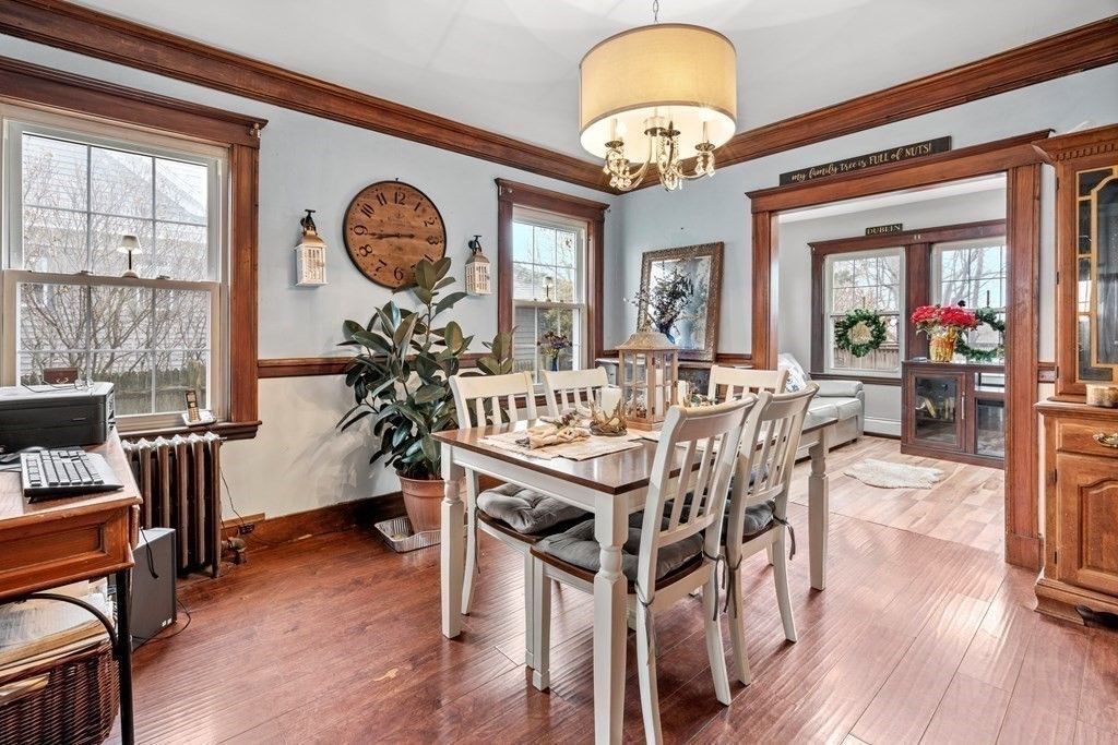 Chandelier, Dining room, Interior, Wood Texture Flooring