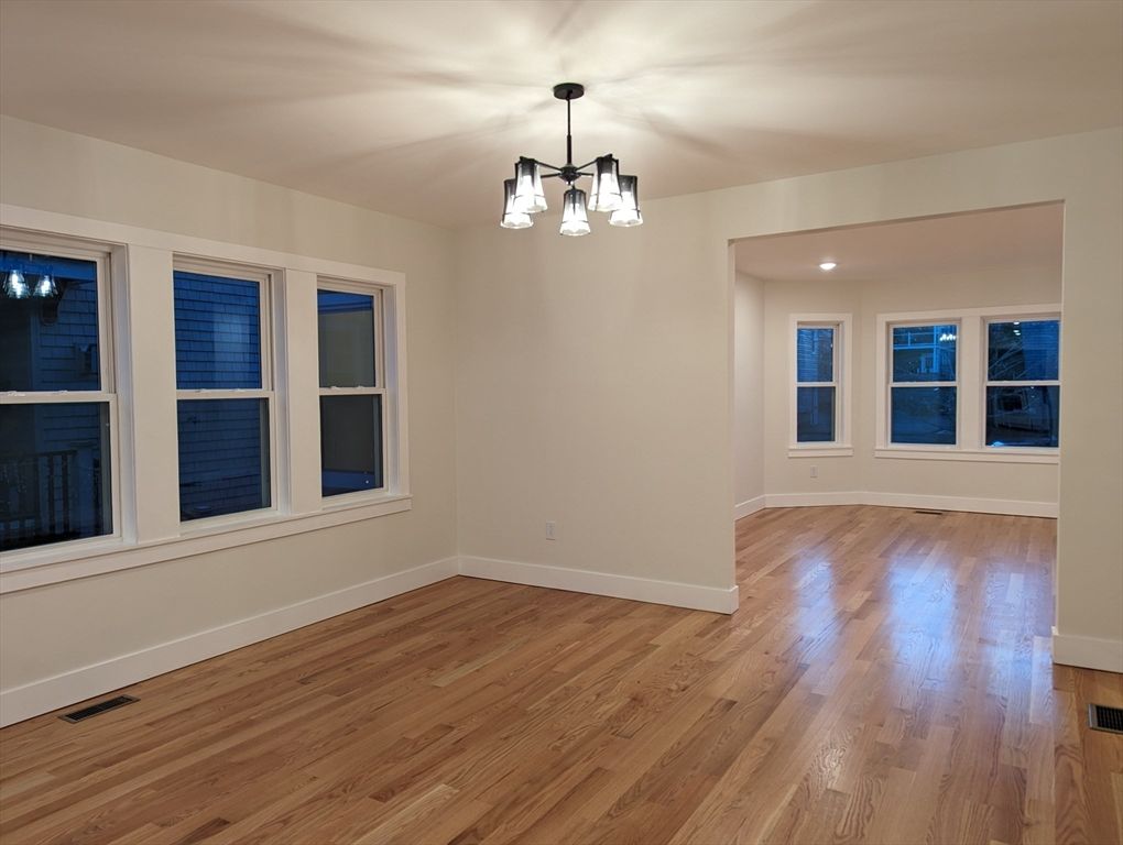 Empty room, Interior, Pendant Lights, Wood Texture Flooring