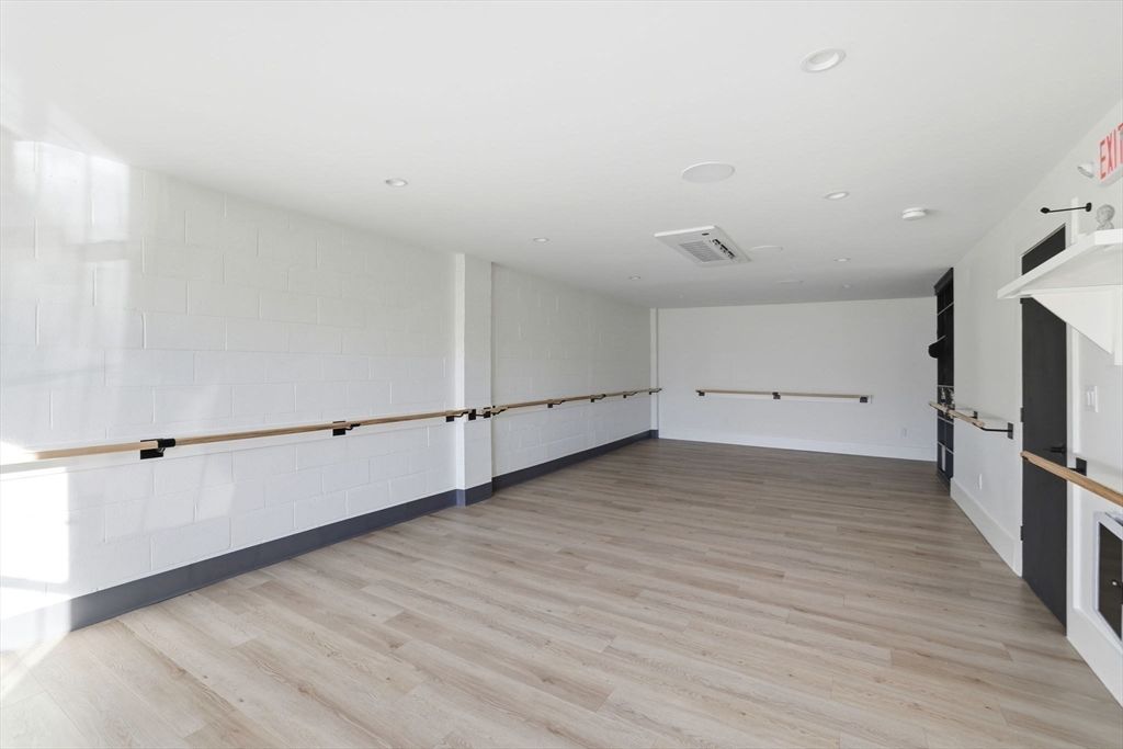 Empty room, Fireplace, Interior, Recessed Lighting, Wood Texture Flooring
