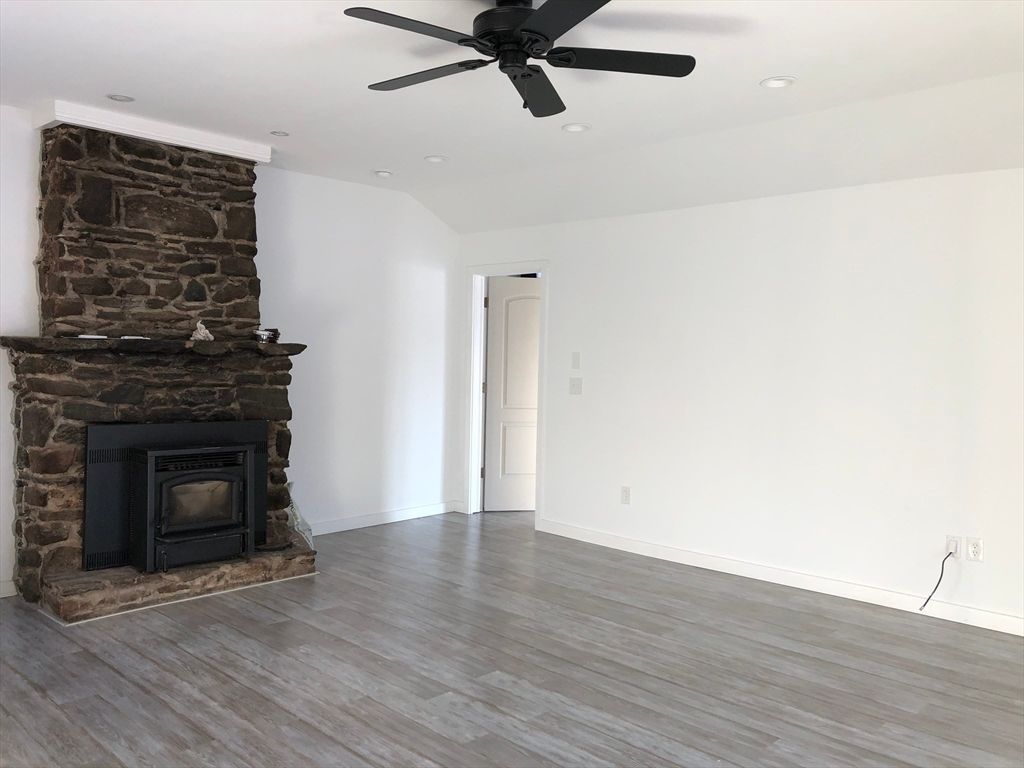 Empty room, Fireplace, Interior, Recessed Lighting, Wood Texture Flooring