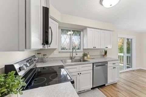 Interior, Kitchen, Stainless Steel Appliances, Wood Texture Flooring
