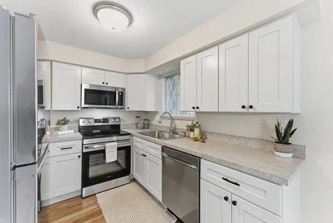 Interior, Kitchen, Stainless Steel Appliances, Wood Texture Flooring