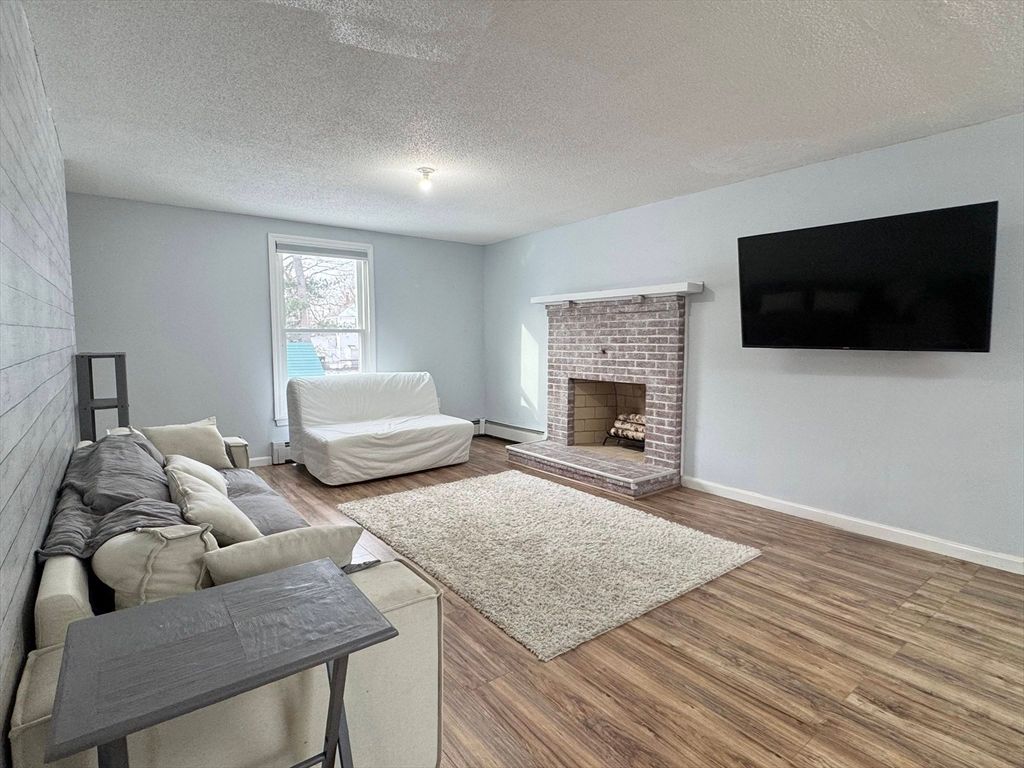 Fireplace, Interior, Living room, Stone Walls, Wood Texture Flooring