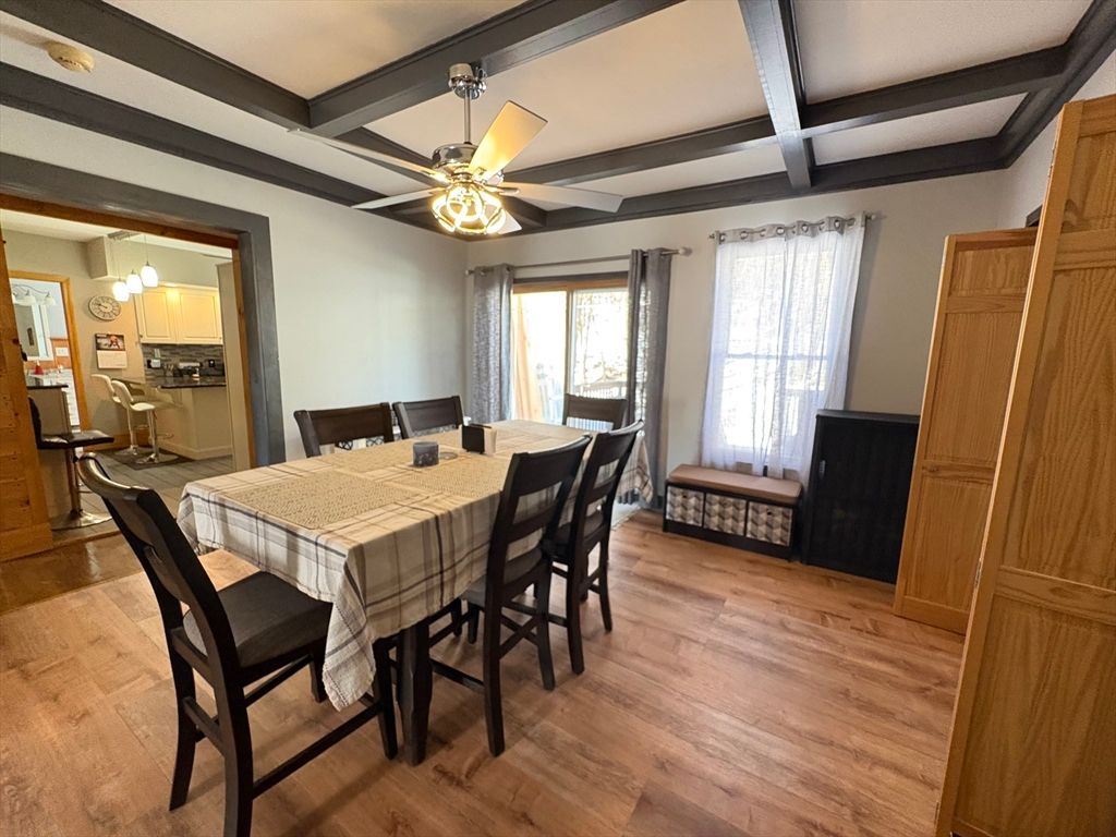 Dining room, Interior, Pendant Lights, Wood Texture Flooring
