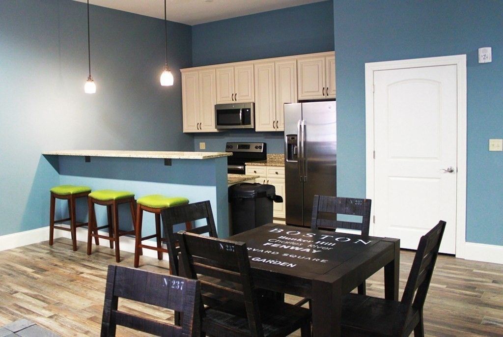Dining room, Interior, Kitchen, Pendant Lights, Wood Texture Flooring