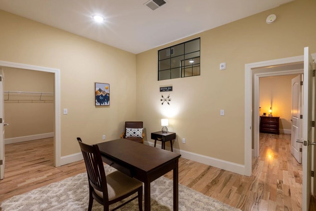 Dining room, Interior, Recessed Lighting, Wood Texture Flooring
