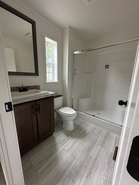 Bathroom, Glass Shower, Interior, Wood Texture Flooring