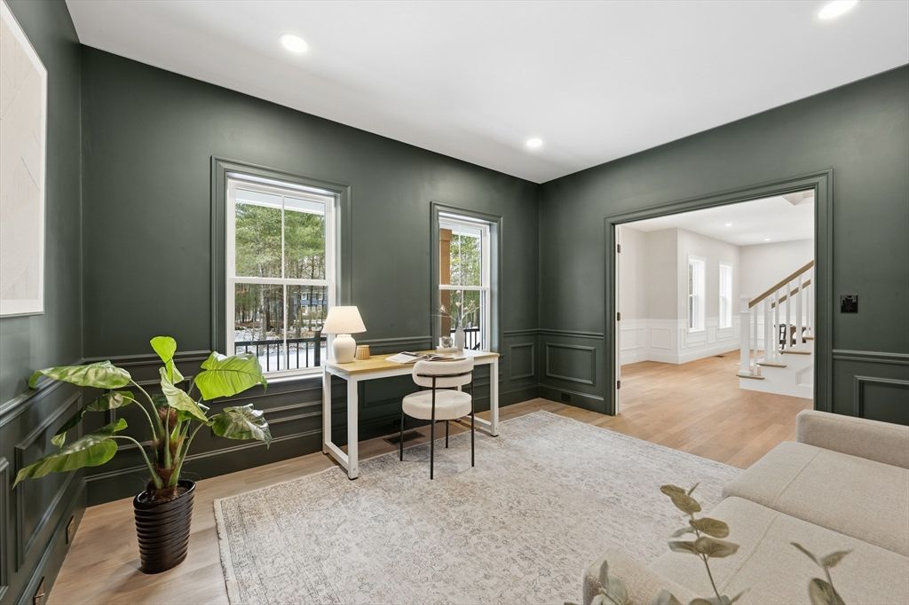 Home Office, Interior, Recessed Lighting, Wood Texture Flooring