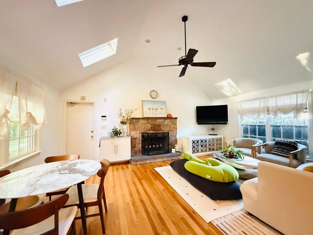 Dining room, Fireplace, Interior, Living room, Wood Texture Flooring