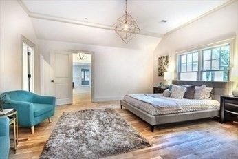 Bedroom, Chandelier, Interior, Pendant Lights, Recessed Lighting, Wood Texture Flooring