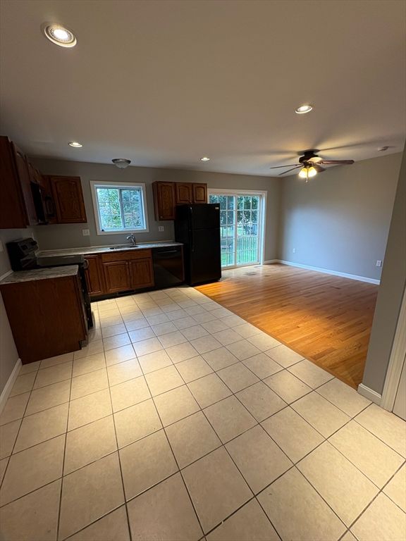 Empty room, Interior, Kitchen, Recessed Lighting, Wood Texture Flooring