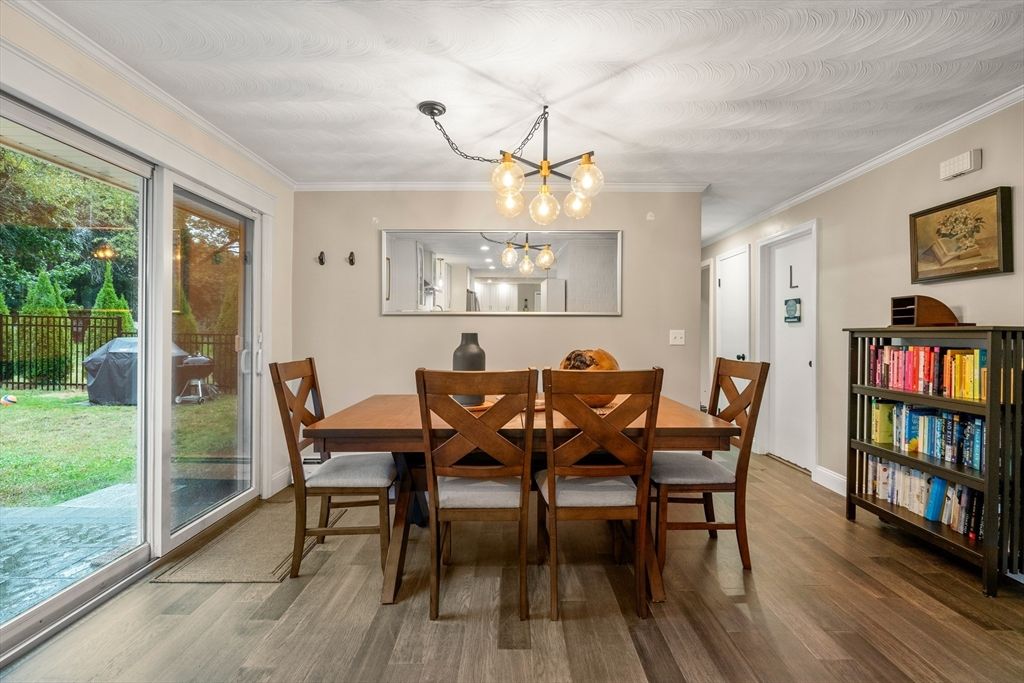 Dining room, Interior, Pendant Lights, Wood Texture Flooring