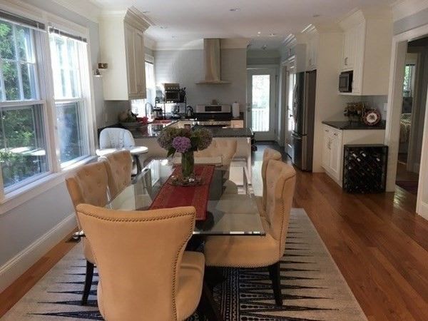 Dining room, Interior, Kitchen, Recessed Lighting, Stainless Steel Appliances, Wood Texture Flooring