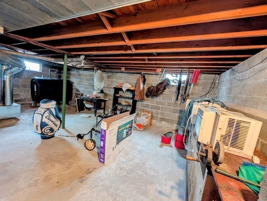 Garage, Interior, Stone Walls, Wooden Beams
