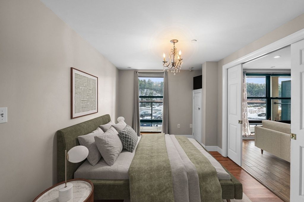 Bedroom, Chandelier, Interior, Wood Texture Flooring
