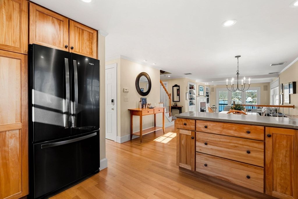 Chandelier, Interior, Kitchen, Pendant Lights, Recessed Lighting, Wood Texture Flooring