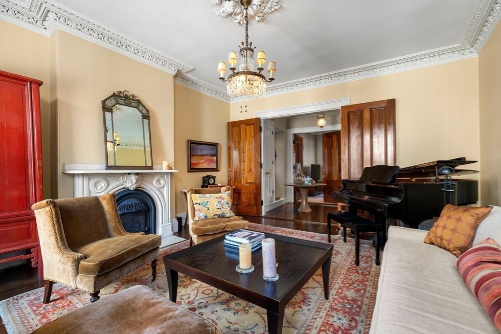 Chandelier, Interior, Living room, Recessed Lighting, Wood Texture Flooring