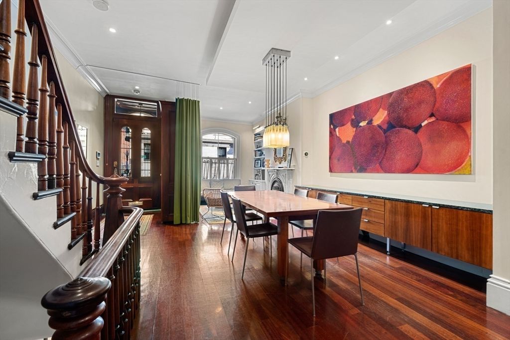 Dining room, Interior, Pendant Lights, Recessed Lighting, Wood Texture Flooring